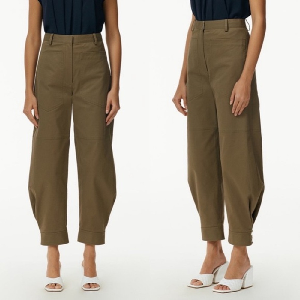 Tibi Myriam Twill Sculpted Pant in Utility Brown